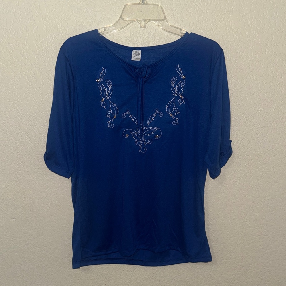 Blue Embroidered Women's Top